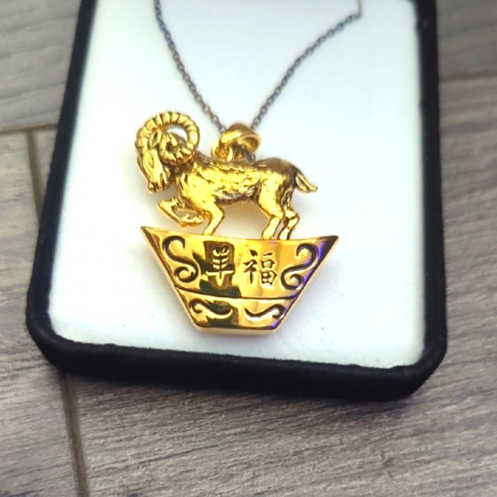 925 Stamped Aries Ram Zodiac Necklace With Gold  Pendant
